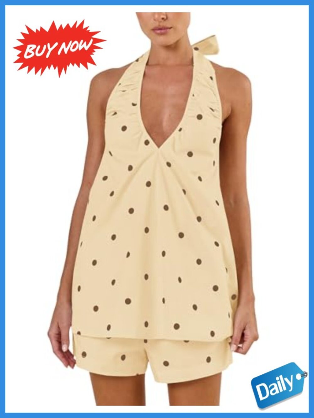 Polka Dot Short Set Women Cotton Blend Sleeveless Halter Top Lounge Set